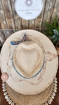 Longhorn tan wide brim vegan suede cowboy hat hand burnt