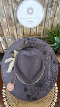 Guitar blue grey wide brim vegan suede cowboy hat hand burnt