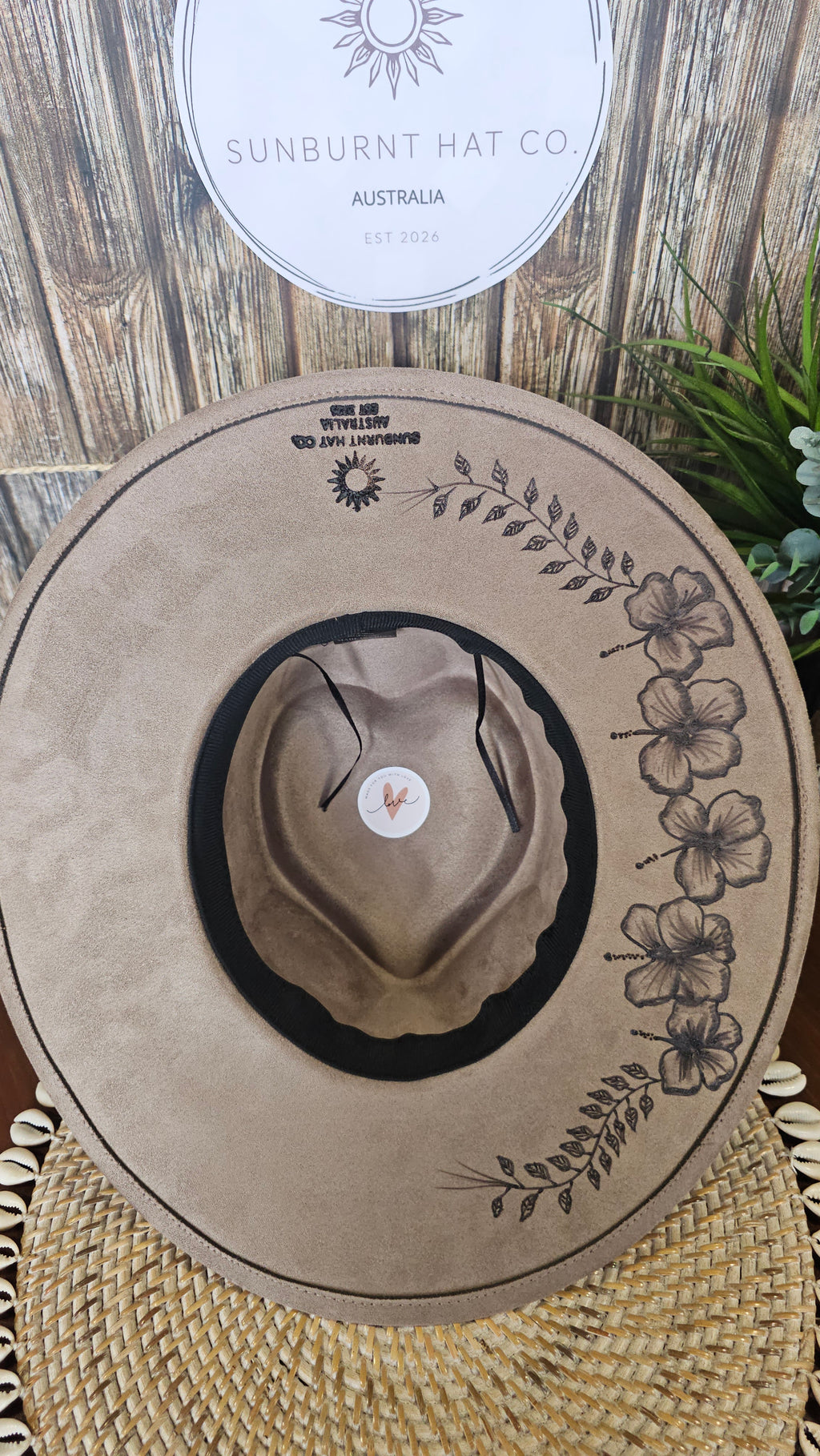 Hibiscus Design Wide Brim - Taupe