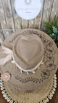 Hibiscus taupe wide brim vegan suede cowboy hat hand burnt