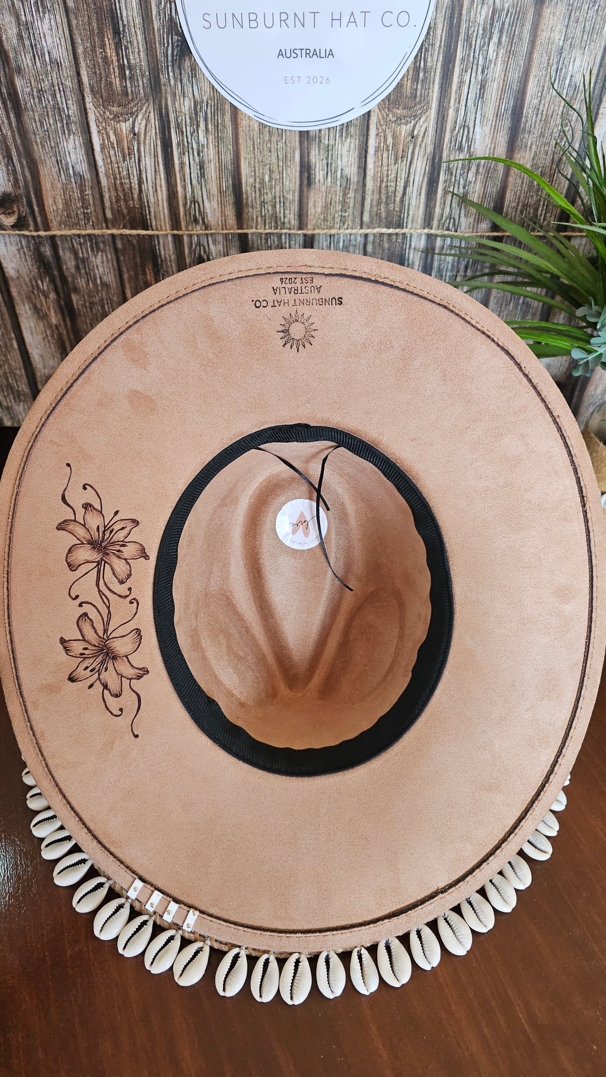 Dainty Lily Design Wide Brim - Tan
