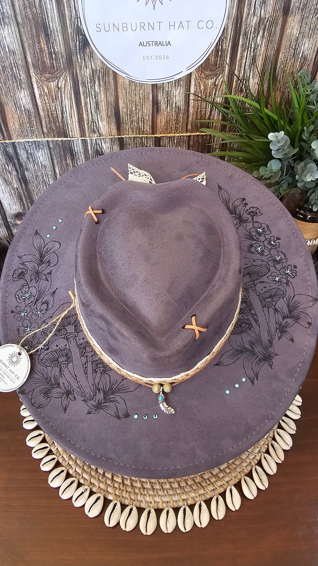 Mushroom Design Wide Brim - Blue Grey