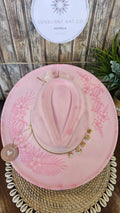 Turtle frangipani pink wide brim vegan suede cowboy hat hand burnt