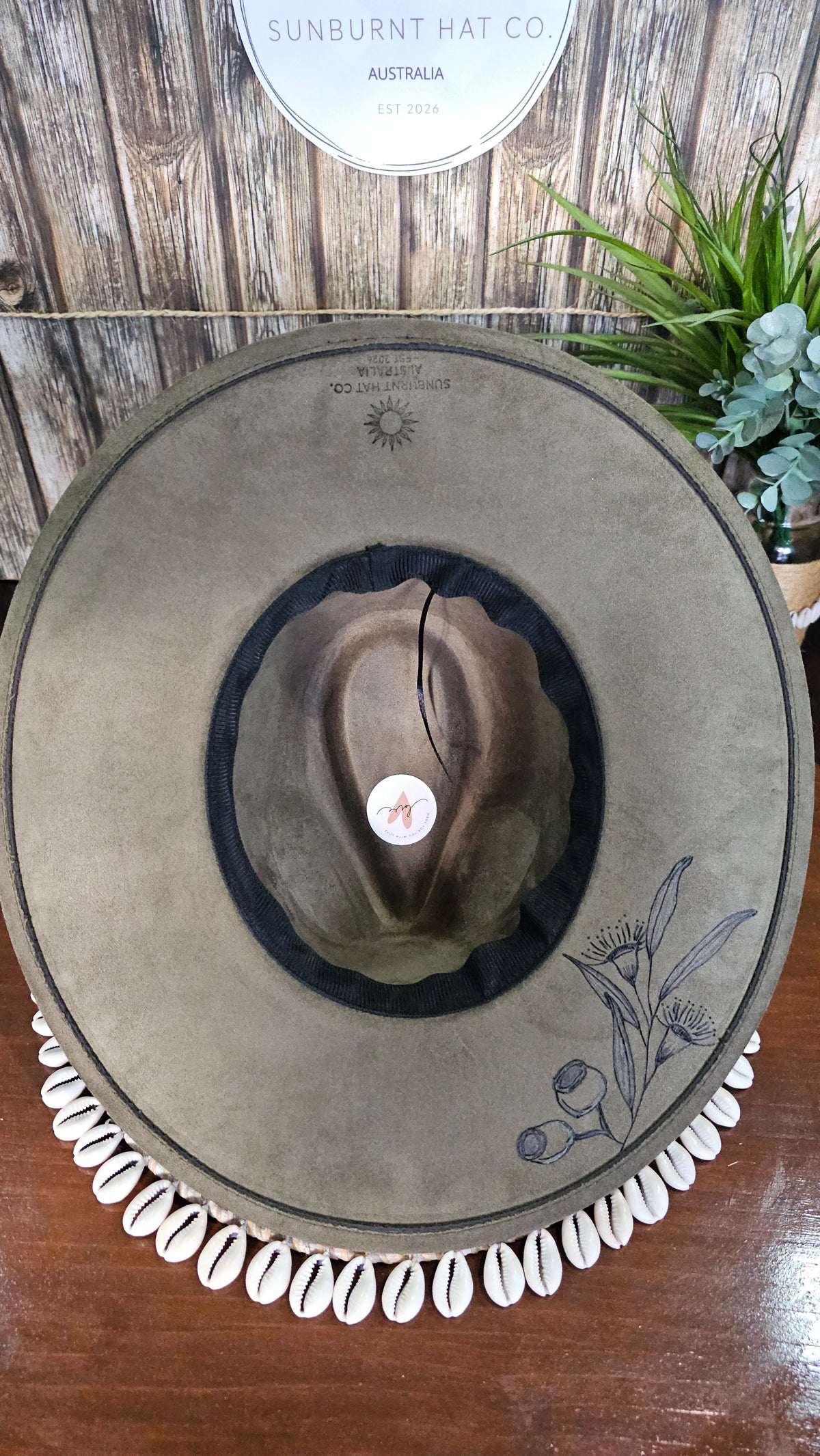 Gumnuts and Eucalyptus Design Wide Brim - Olive