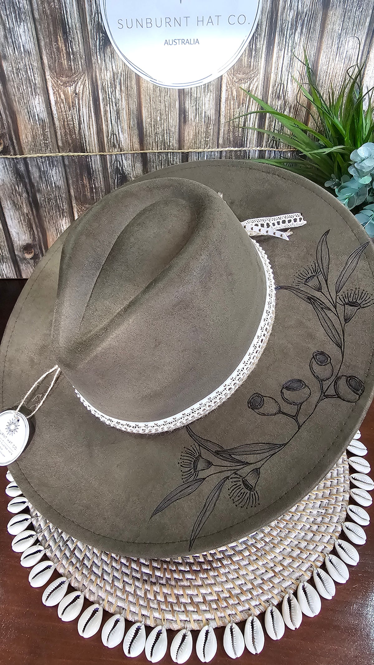 Gumnuts and Eucalyptus Design Wide Brim - Olive