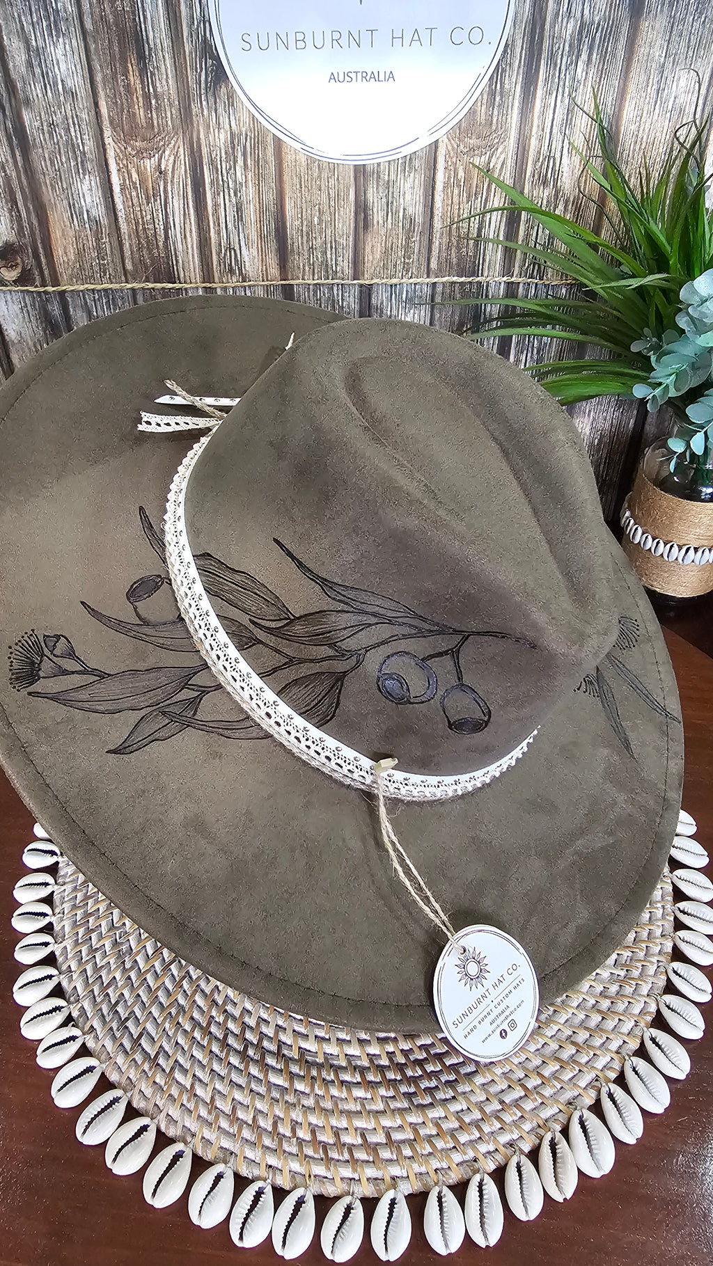 Gumnuts and Eucalyptus Design Wide Brim - Olive
