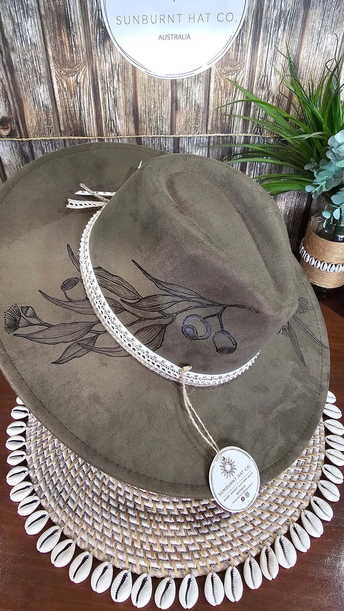 Gumnuts and Eucalyptus Design Wide Brim - Olive