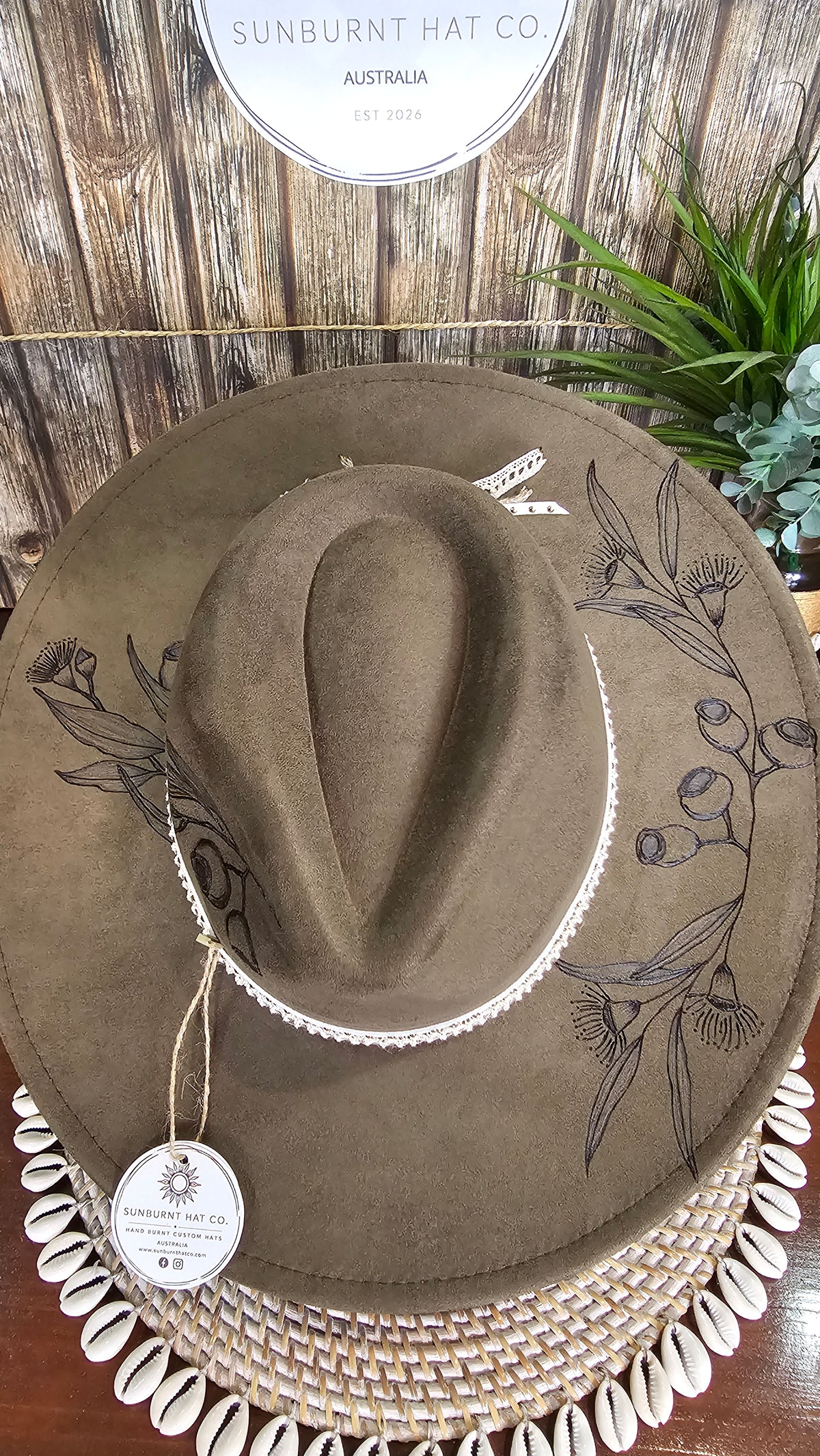 Gumnuts and Eucalyptus Design Wide Brim - Olive