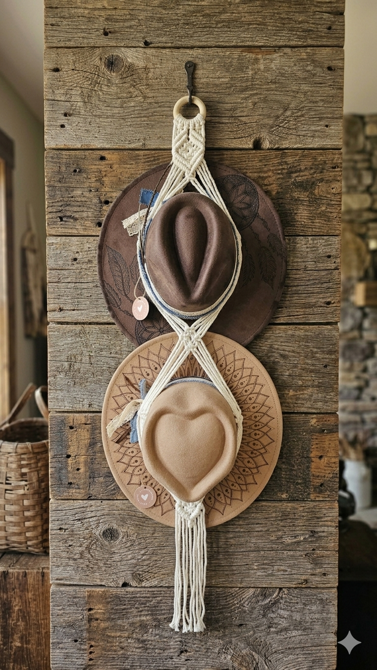 Macrame Hat Hanger - Double
