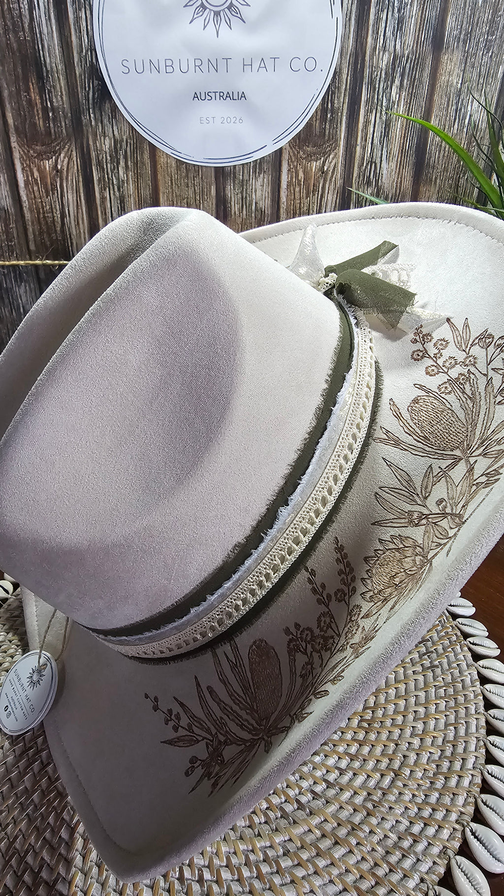 Australian Natives Design Wide Brim Rancher Hat - Light Beige