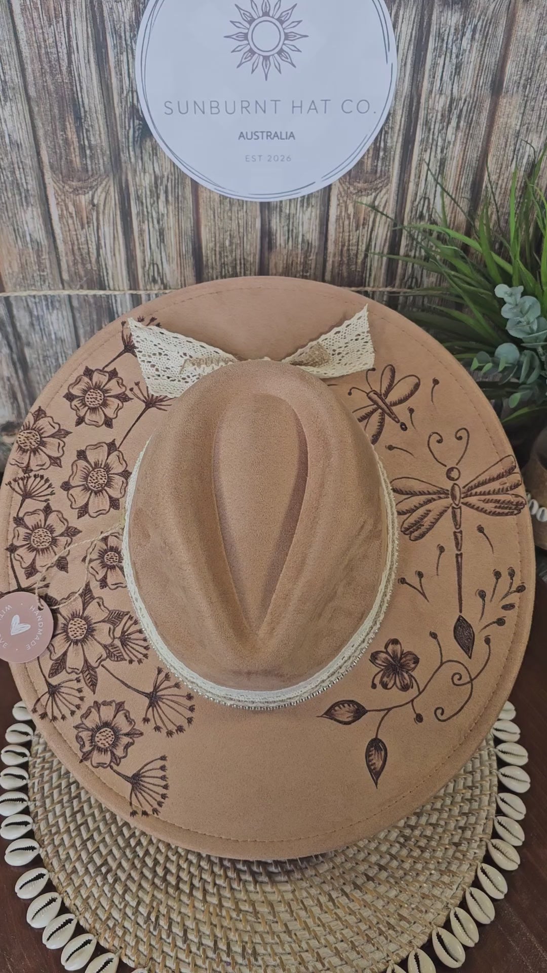 Dragonfly Design Wide Brim - Tan