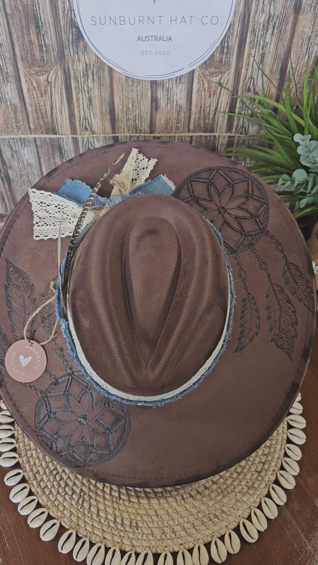 Dream Catcher Design Wide Brim - Brown