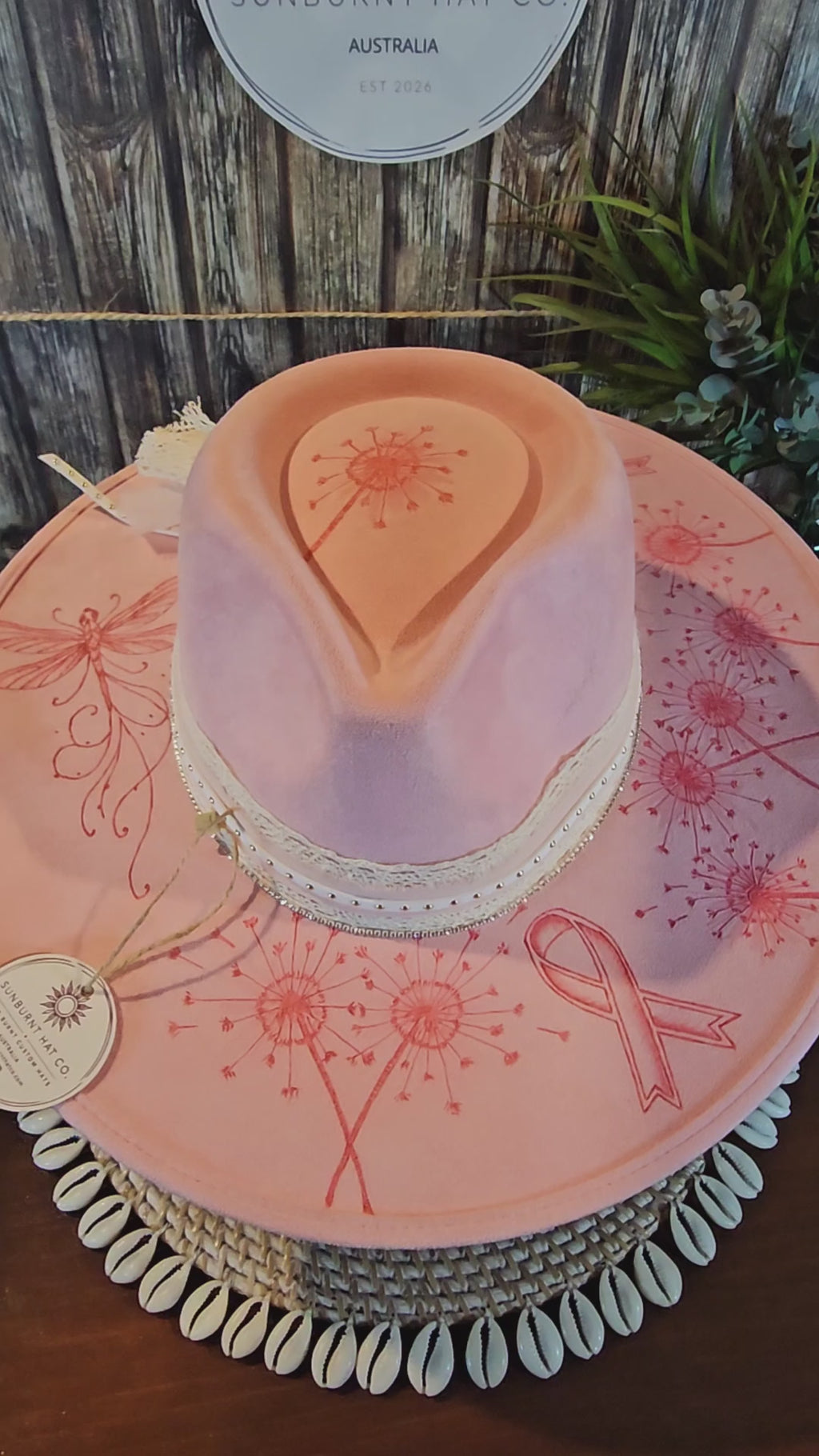 Pink Ribbon Design Wide Brim - Pink