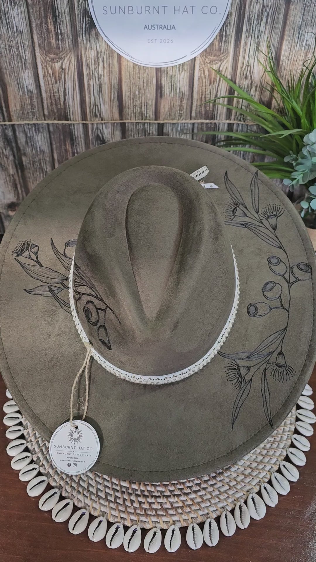 Gumnuts and Eucalyptus Design Wide Brim - Olive