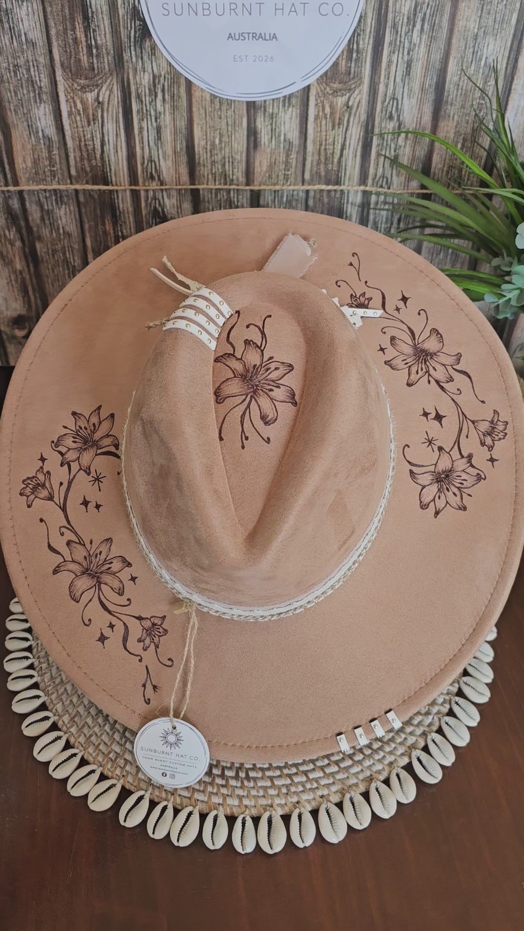Dainty Lily Design Wide Brim - Tan